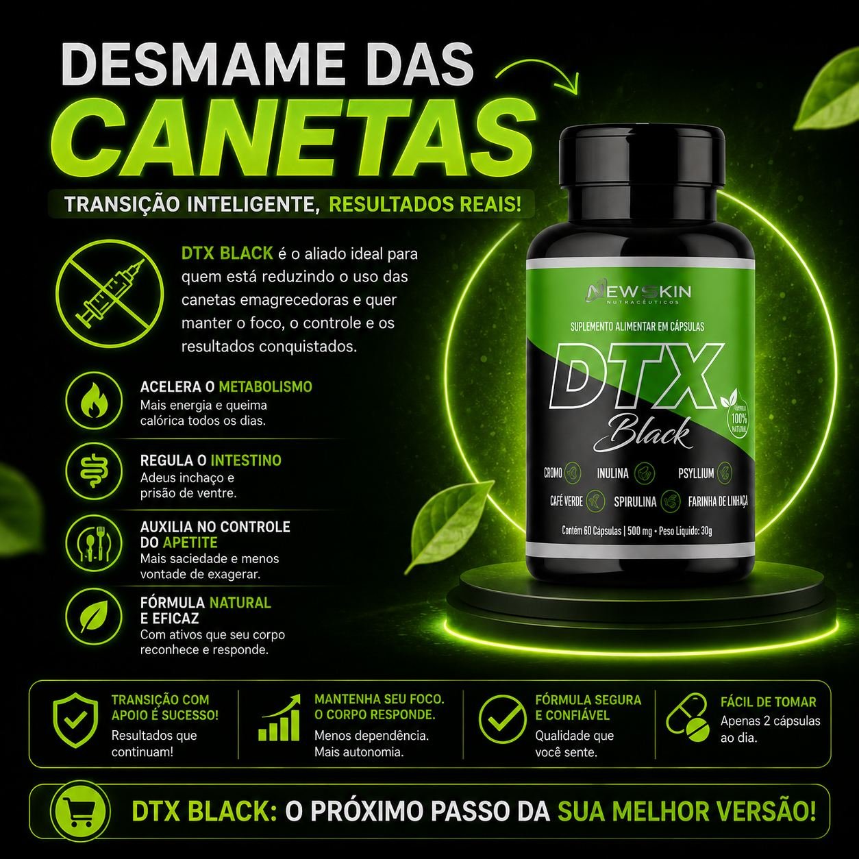 Benefícios do DTX Black: metabolismo, intestino, apetite e energia