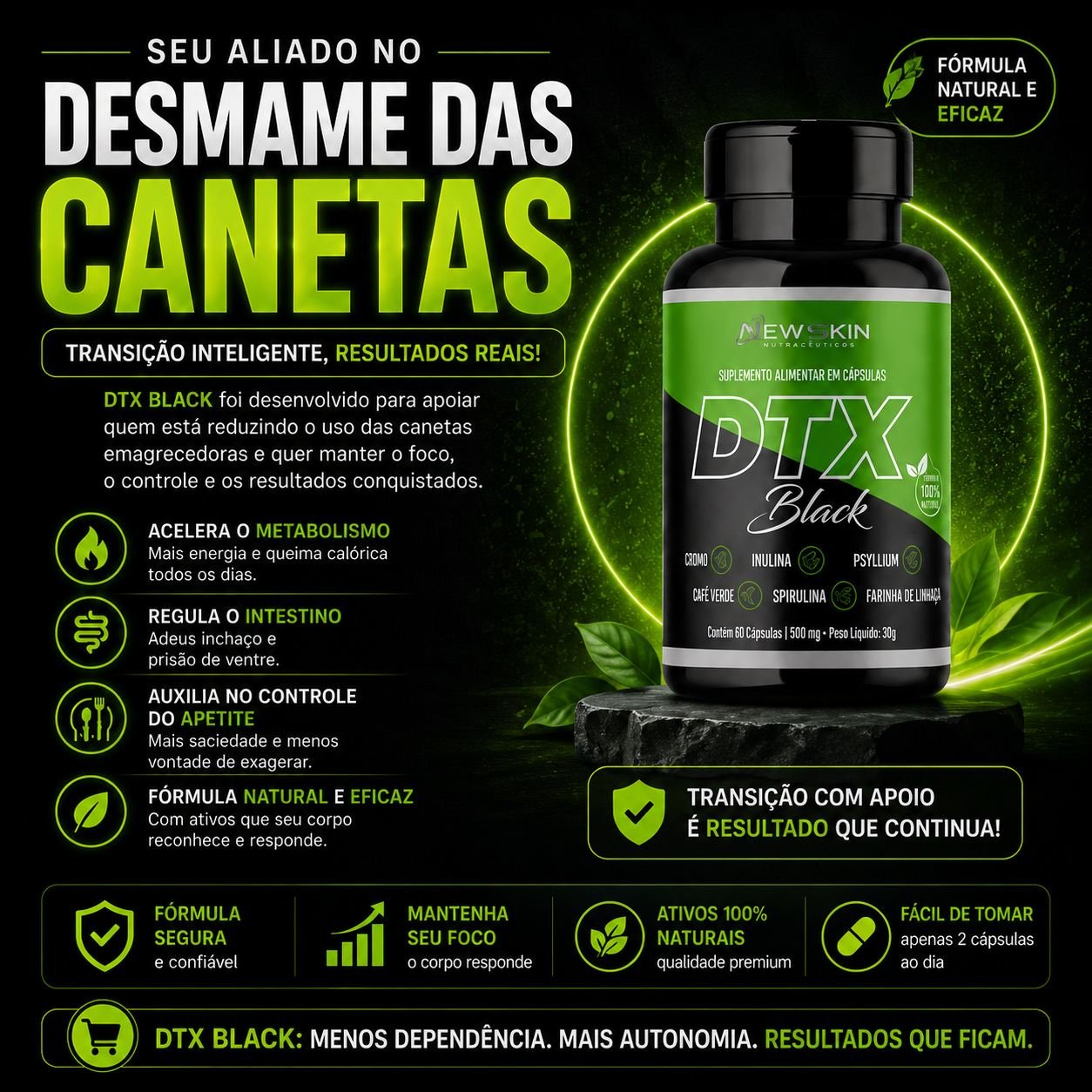 Pote de DTX Black, suplemento em cápsulas